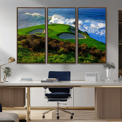 13644055-MGV-CV-36X24-Golf Wall Art – Oceanfront Green Canvas Print, Scenic Coastal Course Photography Decor for Bedroom, Living Room, Office, Sports