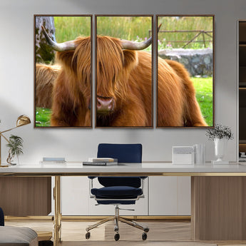 68411138-MGV-CV-36X24-Farmhouse Wall Art – Highland Cow Canvas Print, Rustic Country Cattle Photography Decor for Bedroom, Living Room, Office, Ranch,
