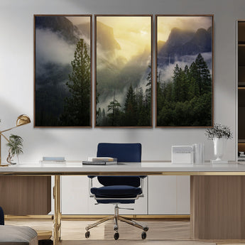 38316884-MGV-CV-36X24-Landscape Wall Art – Misty Mountain Valley Canvas Print, Scenic Pine Forest and Sunrise Photography Decor for Bedroom, Living