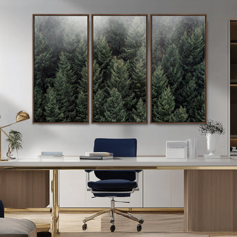 84059409-MGV-CV-36X24-Forest Wall Art – Misty Evergreen Trees Canvas Print, Tranquil Nature Photography Decor for Bedroom, Living Room, Office, Cabin or