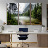 93123937-MGV-CV-36X24-Landscape Wall Art – Misty Mountain Lake Canvas Print, Tranquil Forest and Waterfall Photography Decor for Bedroom, Living Room,