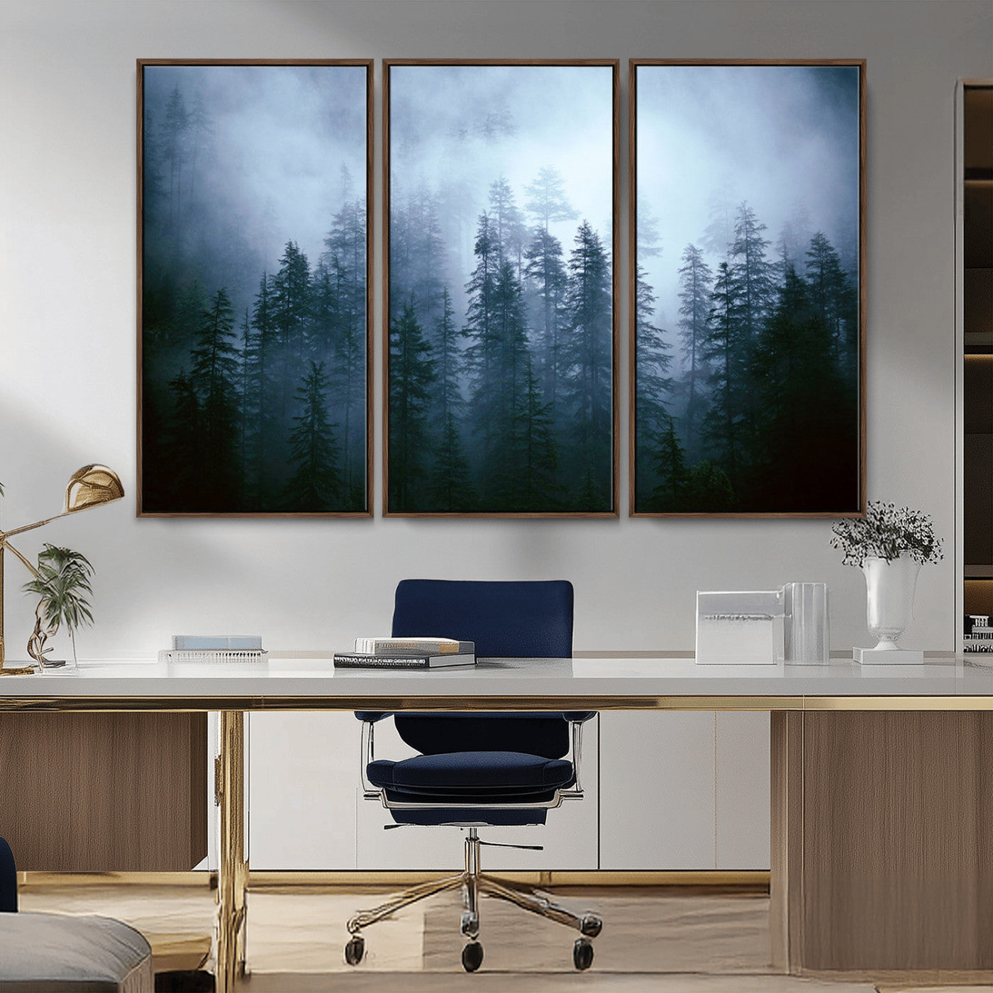 93439624-MGV-CV-36X24-Forest Wall Art – Misty Pine Trees Canvas Print, Moody Nature Photography Decor for Bedroom, Living Room, Office, Cabin, Lodge or