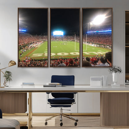 16230786-MGV-CV-36X24-Georgia Bulldogs Stadium Wall Art – Night Game Football Field Canvas Print, Panoramic Sports Decor for Home, Office, Fan Cave