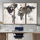 MGV-FC-48X32-3P - World Map Wall Art Canvas Print, Framed Rustic Map Art Picture Print, Antique Map Perfect Rustic Explorer Decor Artwork
