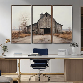 90499-MGV-FC-48X32-3P_Walnut-Old Barn Wall Art Canvas Print, Framed Rustic Barn Art Picture Print, Abandoned Farm Perfect Rustic Farmhouse Decor Artwork