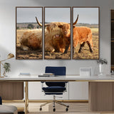 88780-MGV-CV-36X24-Highland Cow Wall Art Canvas Print, Framed Cow Calf Art Picture Print, Scottish Cattle Perfect Rustic Farmhouse Decor Artwork