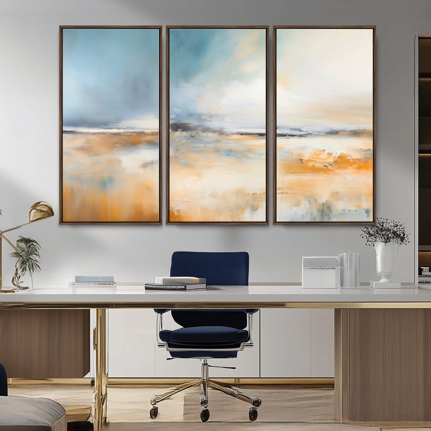 12135-MGV-CV-36X24-Soft Horizon Wall Art Canvas Print, Framed Golden Field Art Picture Print, Dreamy Horizon Perfect Minimalist Earthy Decor Artwork