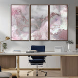 16416-MGV-FC-48X32-3P_Walnut-Blush Marble Wall Art Canvas Print, Framed Rose Gold Art Picture Print, Pink Cloudy Perfect Modern Glam Decor Artwork