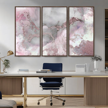 16416-MGV-FC-48X32-3P_Walnut-Blush Marble Wall Art Canvas Print, Framed Rose Gold Art Picture Print, Pink Cloudy Perfect Modern Glam Decor Artwork