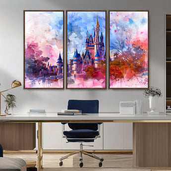 15129-MGV-CV-36X24-Disney Castle Wall Art Canvas Print, Framed Cinderella Palace Art Picture Print, Fantasy Kingdom Perfect Whimsical Fairytale Decor
