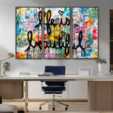 36856-MGV-CV-36X24-Life Is Beautiful Wall Art – Colorful Graffiti Canvas Print, Modern Street Style Artwork, Inspirational Decor for Living Room,