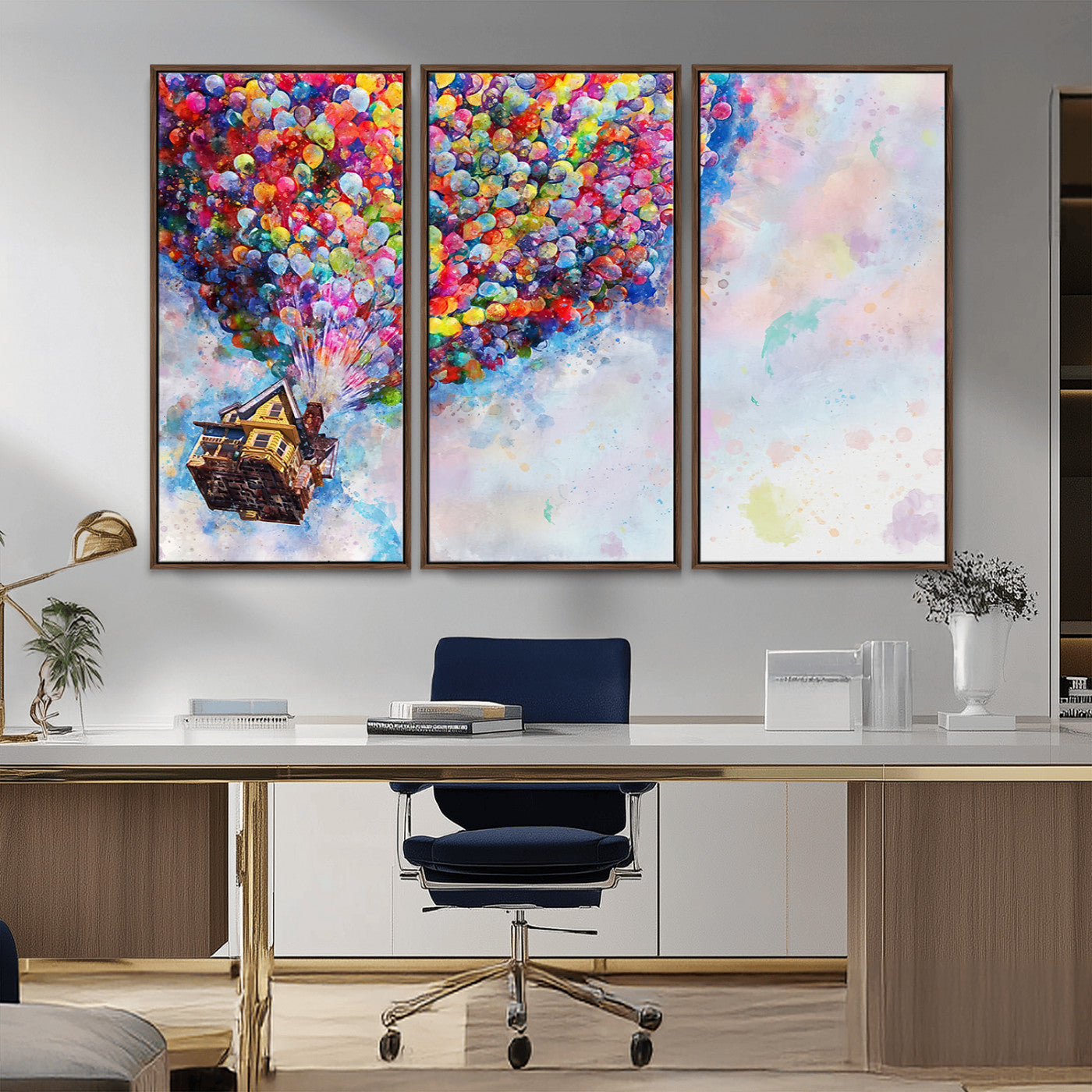 18792-MGV-CV-36X24-Up Movie House Wall Art Canvas Print, Framed Carls Journey Art Picture Print, Up Inspired Perfect Animated Whimsical Decor Artwork