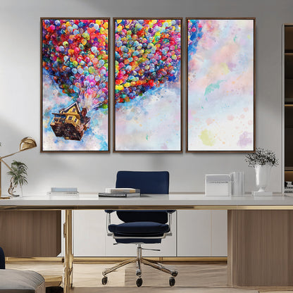 18792-MGV-CV-36X24-Up Movie House Wall Art Canvas Print, Framed Carls Journey Art Picture Print, Up Inspired Perfect Animated Whimsical Decor Artwork