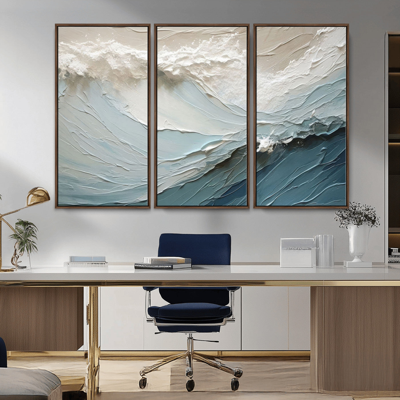 53646-MGV-CV-36X24-Ocean Wave Wall Art Canvas Print, Framed Textured Seascape Art Picture Print, Modern Ocean Perfect Minimal Coastal 2/2 Decor