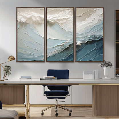 53646-MGV-CV-36X24-Ocean Wave Wall Art Canvas Print, Framed Textured Seascape Art Picture Print, Modern Ocean Perfect Minimal Coastal 2/2 Decor