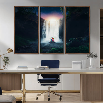 56359-MGV-CV-36X24-Lilo Stitch Wall Art Canvas Print, Framed Stitch Angel Art Picture Print, Cartoon Waterfall Perfect Tropical Fantasy Decor Artwork