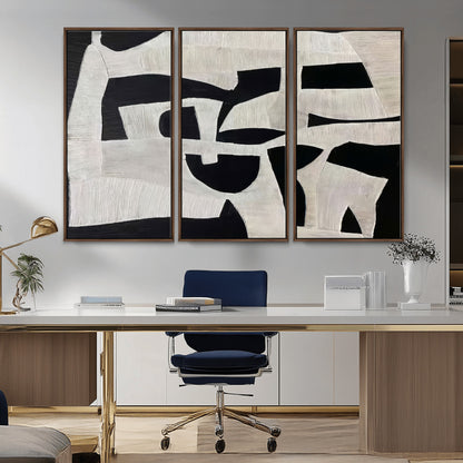 33714-MGV-CV-36X24-Monochrome Design Wall Art Canvas Print, Framed Modern Linework Art Picture Print, Textured Shapes Perfect Monochrome Modern Decor