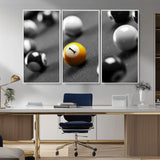 52108-MGV-CV-36X24-Precision Pool Table Wall Art – Close Up Yellow 1 Ball Canvas Print, Hand-Played Billiards Game Decor for Office, Game Room, or