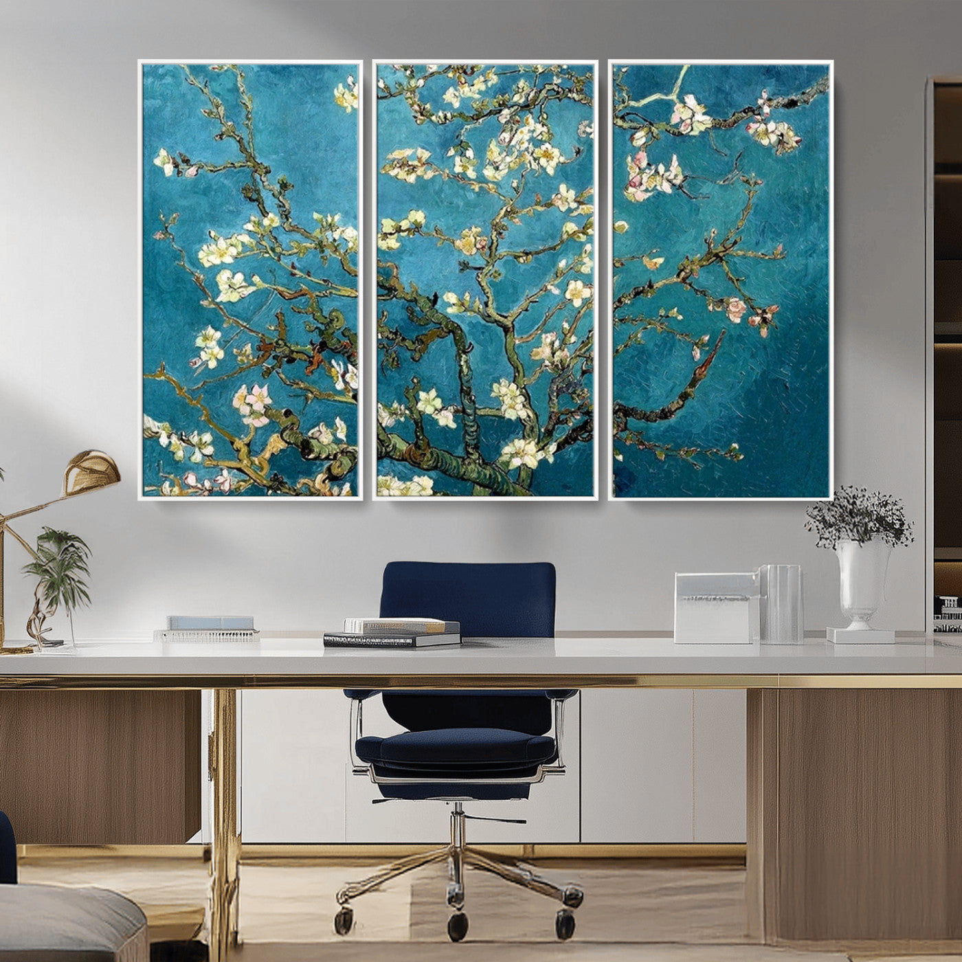 91714-MGV-CV-36X24-Almond Blossoms Wall Art – Handcrafted Van Gogh Inspired Floral Canvas Print, Beautiful Nature Decor for Living Room, Bedroom, or