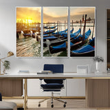 25872-MGV-CV-36X24-Venetian Gondola Dock Wall Art – Serene Sunset Canal Canvas Print, Tranquil Water Travel Decor for Office, Living Room, or Man
