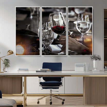 75513-MGV-CV-36X24-Elegant Wine Toast Wall Art – Close-Up Red Wine Glass at Dinner Table Canvas Print, Sophisticated Dining Room or Bar Decor
