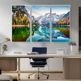 10402-MGV-CV-36X24-Snowy Mountain Lake Wall Art – Autumn Landscape Canvas Print with Reflection, Nature Decor for Living Room, Office, Bedroom or