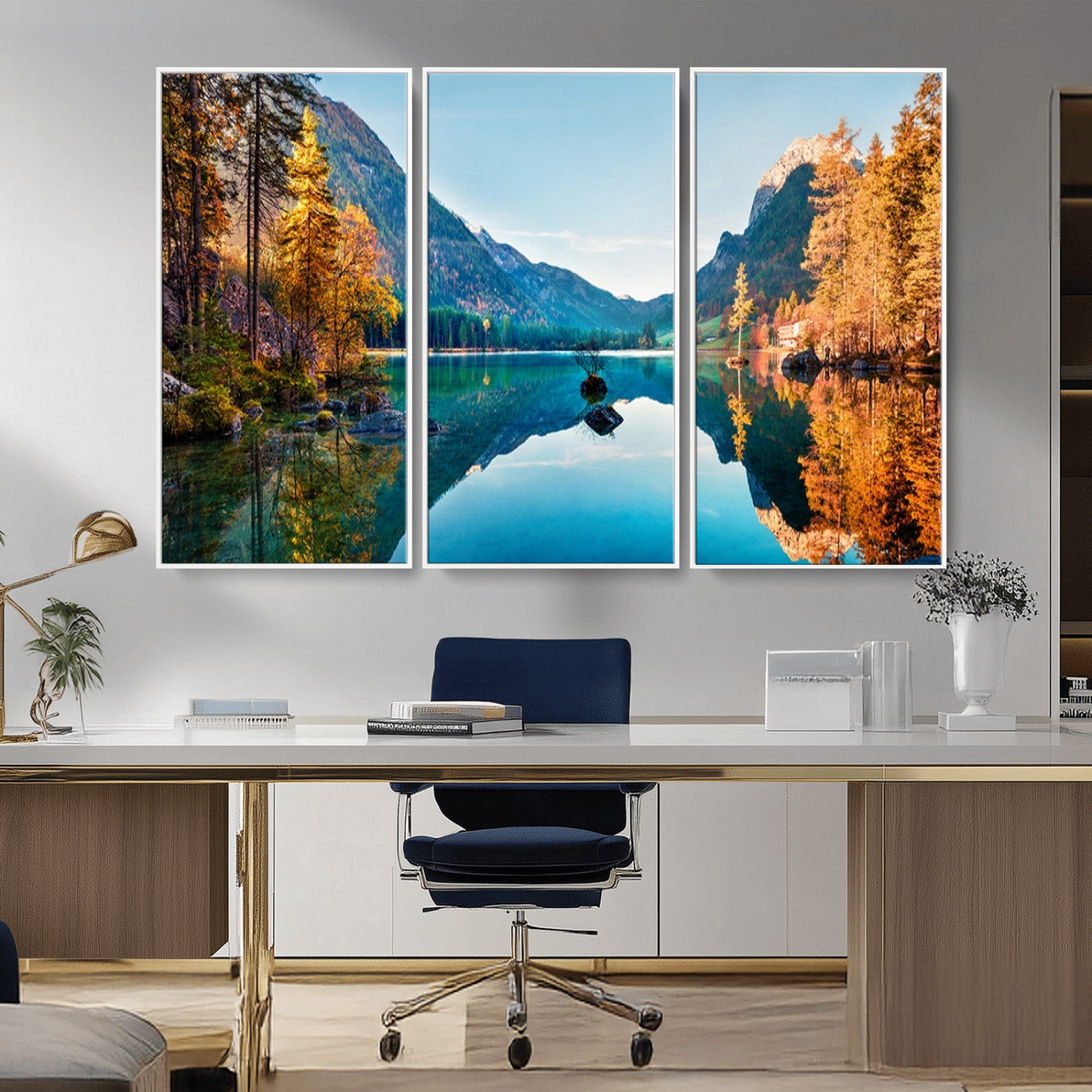 32962-MGV-CV-36X24-Mountain Lake Wall Art – Tranquil Autumn Landscape Canvas Print, Nature Reflection Decor for Living Room, Bedroom, Office or Cabin