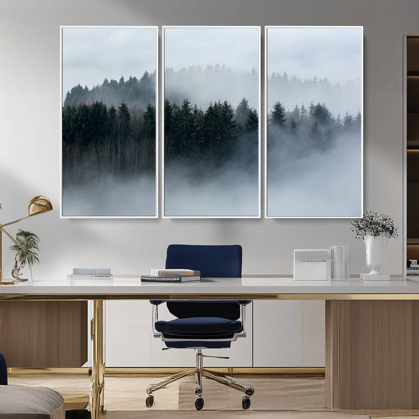 42596-MGV-CV-36X24-Misty Forest Wall Art – Atmospheric Pine Trees Canvas Print, Nature Landscape Decor for Living Room, Bedroom, Office, or Cabin