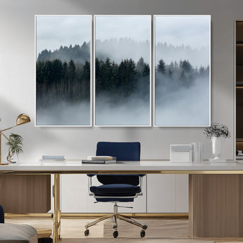 42596-MGV-CV-36X24-Misty Forest Wall Art – Atmospheric Pine Trees Canvas Print, Nature Landscape Decor for Living Room, Bedroom, Office, or Cabin