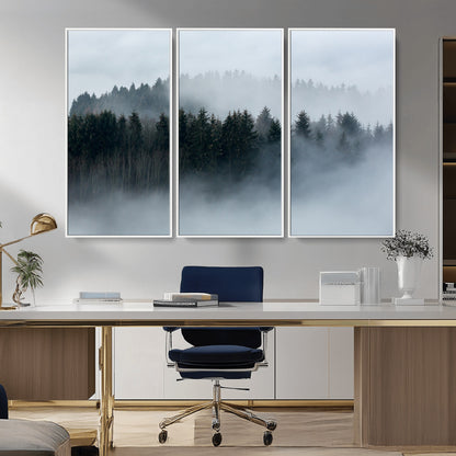 42596-MGV-CV-36X24-Misty Forest Wall Art – Atmospheric Pine Trees Canvas Print, Nature Landscape Decor for Living Room, Bedroom, Office, or Cabin