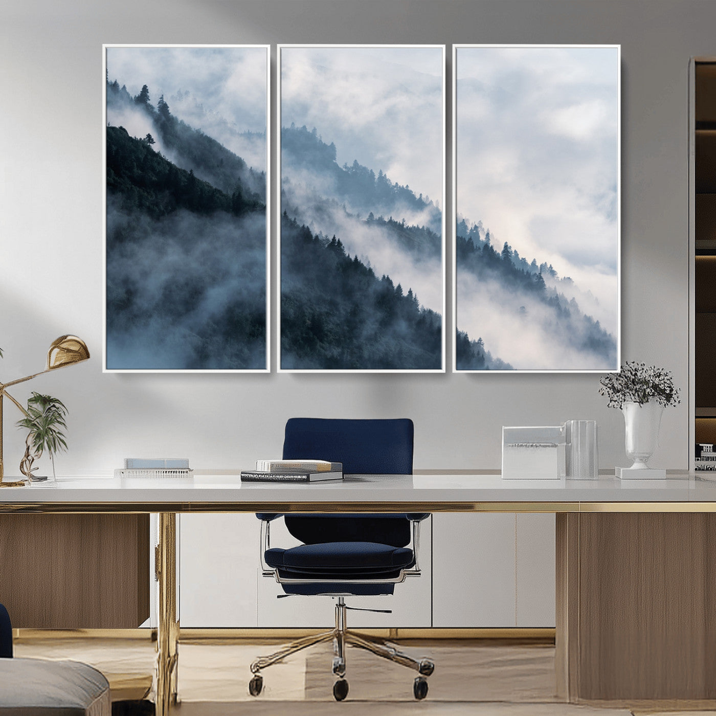 85737-MGV-CV-36X24-Misty Mountain Wall Art – Atmospheric Pine Forest Canvas Print with Fog and Mist, Calm Nature Decor for Living Room, Bedroom,