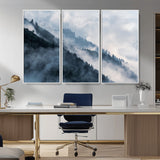 85737-MGV-CV-36X24-Misty Mountain Wall Art – Atmospheric Pine Forest Canvas Print with Fog and Mist, Calm Nature Decor for Living Room, Bedroom,