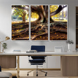 53335-MGV-CV-36X24-Majestic Tree with Sprawling Roots Wall Art – Serene Sunlit Park Scene, Nature Canvas Print, Perfect for Living Room, Office or