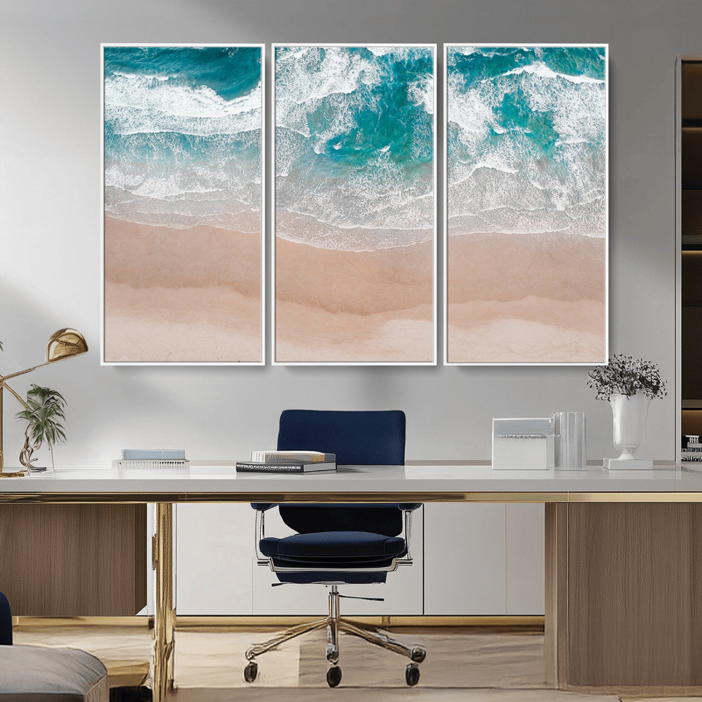 39236-MGV-CV-36X24-Ocean Beach Wall Art – Aerial View of Waves and Sand Canvas Print, Coastal Home Decor for Living Room, Bedroom, Office or Beach