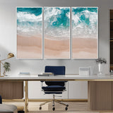 39236-MGV-CV-36X24-Ocean Beach Wall Art – Aerial View of Waves and Sand Canvas Print, Coastal Home Decor for Living Room, Bedroom, Office or Beach