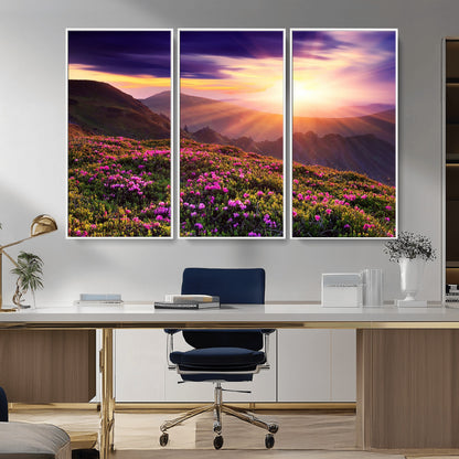 49741-MGV-CV-36X24-Mountain Sunrise Wall Art – Vibrant Floral Landscape Canvas Print, Nature Home Decor for Living Room, Bedroom Office or Cabin