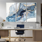 33782-MGV-CV-36X24-Abstract Marble Wall Art – Blue & Gold Fluid Painting Canvas Print, Modern Home Decor for Living Room, Bedroom or Office