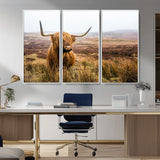 79391-MGV-CV-36X24-Majestic Highland Cow in Misty Scottish Moorland – Rustic Natural Charm, Perfect for Unique Home or Office Decor