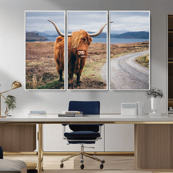 56121-MGV-CV-36X24-Rustic Highland Cow Wall Art – Panoramic Nature Canvas Print, Perfect Decor for Home, Office, Living Room or Man Cave