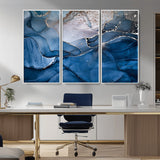 27810-MGV-FC-48X32-3P_White-Abstract Blue Gold Fluid Art Wall – Modern Canvas Print, Elegant Home & Office Wall Art, Stylish Living Room or Bedroom Decor