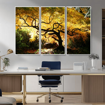19067-MGV-CV-36X24-Golden Canopy Wall Art – Panoramic Autumn Tree Canvas Print, Warm Seasonal Decor for Living Room, Office or Garden Space