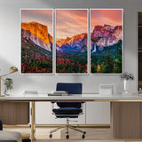 24519-MGV-CV-36X24-Yosemite Valley Sunset Wall Art – Majestic Mountain Landscape with Waterfall and Vibrant Sky, Nature Photography for Home or