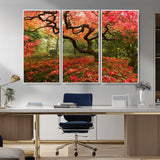 73343-MGV-CV-36X24-Autumn Maple Wall Art – Panoramic Vibrant Red Maple Tree Canvas Print, Seasonal Nature Decor for Office, Living Room or Garden