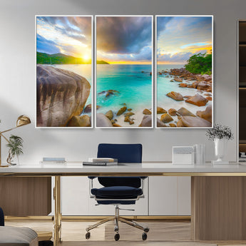 23769-MGV-CV-36X24-Tropical Beach Sunset Wall Art – Serene Ocean Canvas Print, Coastal Landscape Decor for Living Room, Bedroom or Office, Peaceful