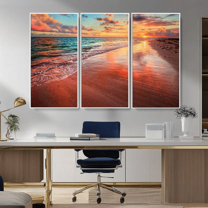 77723-MGV-CV-36X24-Sunset Beach Wall Art – Vibrant Ocean Canvas Print, Coastal Landscape Decor for Living Room, Bedroom or Office, Relaxing Tropical