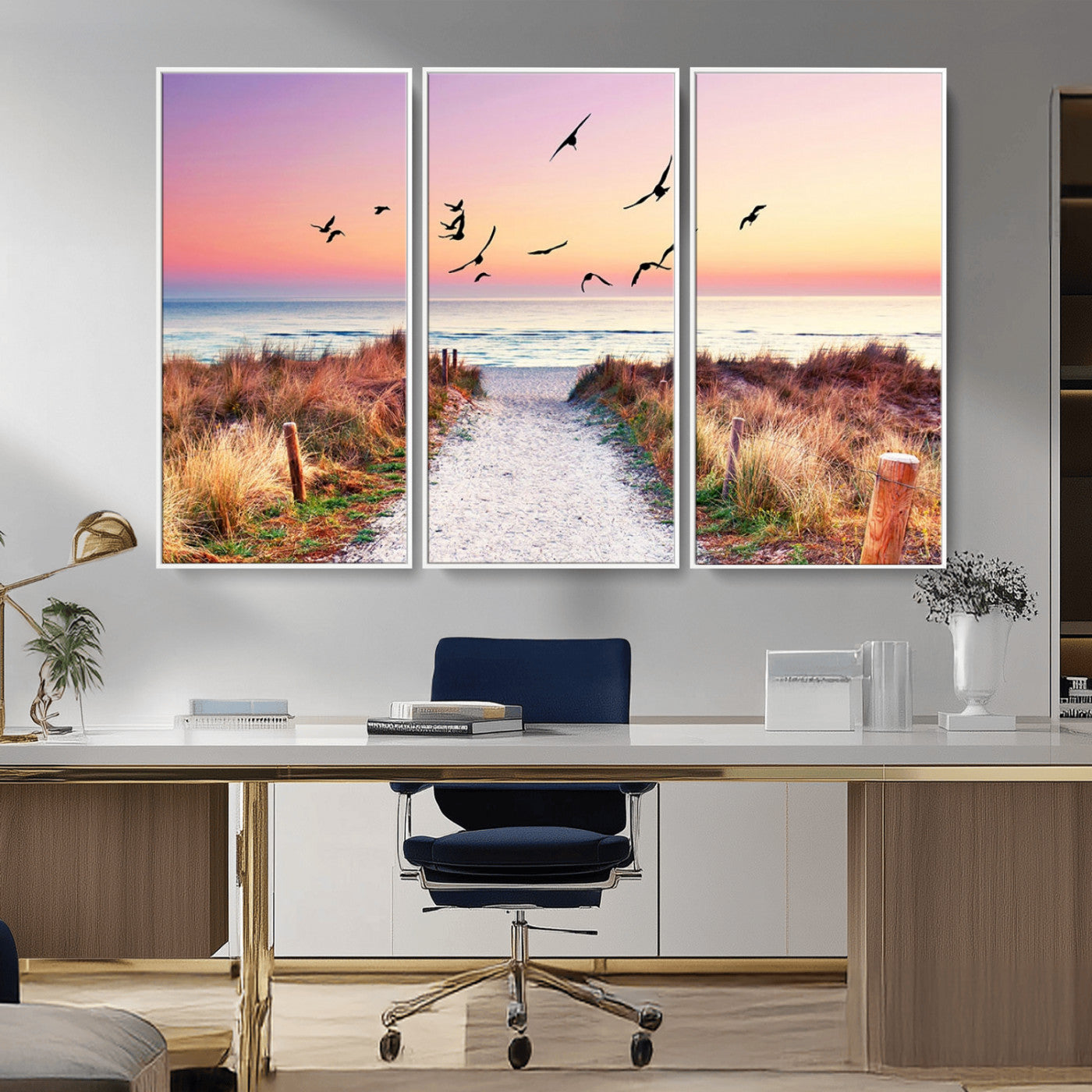 54411-MGV-CV-36X24-Coastal Path Sunrise Wall Art – Serene Ocean Canvas Print, Beach Landscape Decor for Living Room, Bedroom or Office, Peaceful