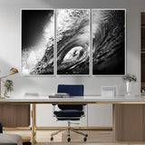 22702-MGV-CV-36X24-Black and White Ocean Wave Wall Art – Powerful Surf Curl Photography Canvas Print, Modern Coastal Decor for Living Room, Office or