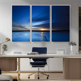 65405-MGV-CV-36X24-Blue Sunrise Seascape Wall Art – Tranquil Ocean Horizon Canvas Print with Golden Sunlight and Deep Sky, Coastal Landscape Decor