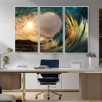 38256-MGV-CV-36X24-Ocean Wave Wall Art – Stunning Sunrise Through Curling Wave Canvas Print, Coastal Surf Photography Seascape Decor for Living Room,