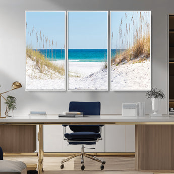 58498-MGV-CV-36X24-White Sandy Beach Wall Art – Panoramic Coastal Canvas Print, Ocean View Decor for Living Room, Bedroom, Office, Relaxing Seaside